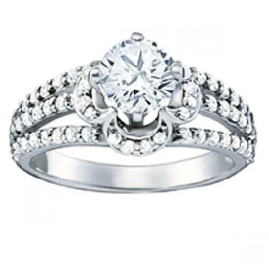 Bague De Fiançaille Avec Tige Fendue à 1,35 Carats De Réel Diamants Ronds 14K D'Or Blanc