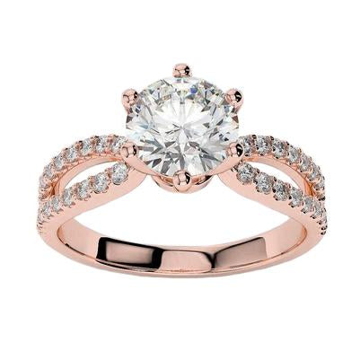Bague De Fiançaille Avec Tige Fendue à 3,30 Carats De Réel Diamants 14K D'Or Rose
