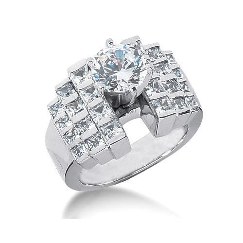 Bague De Fiançaille De Luxe à 3,50 Carats Réel Diamant 14K D'Or Blanc
