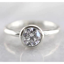 Bague De Fiançaille En Biseau à 1 Carats De Réel Diamants Solitaire 14K D'Or Blanc