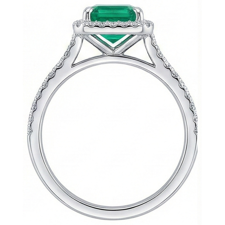Bague De Fiançaille En Or Blanc à 3,55 carats De Diamants Émeraudes Vert Halo Colombiennes