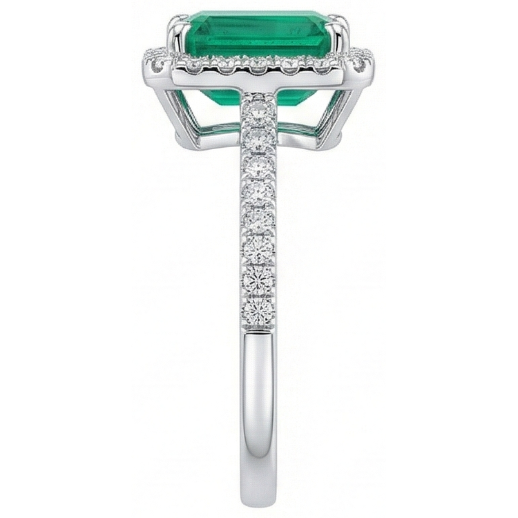 Bague De Fiançaille En Or Blanc à 3,55 carats De Diamants Émeraudes Vert Halo Colombiennes