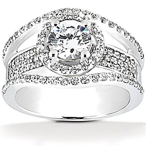 Bague De Fiançaille Halo En Or Blanc à 2,85 Carats Véritable Diamants