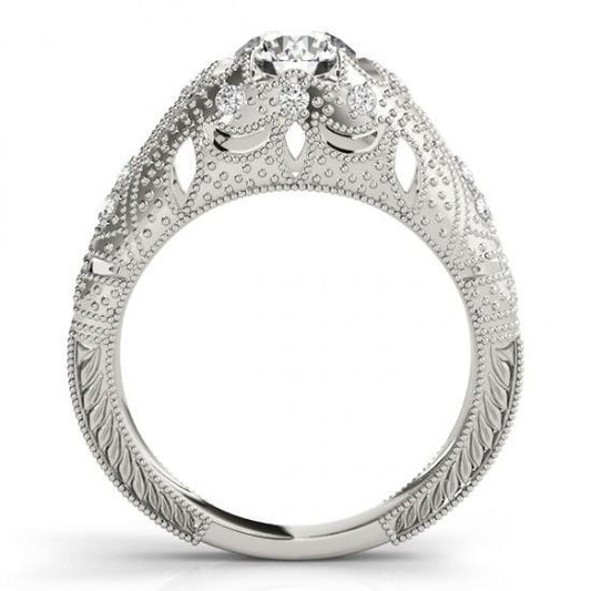 Bague De Fiançaille à 1,50 Carats De Réel Diamants 14K D'Or Blanc Solide Gravé