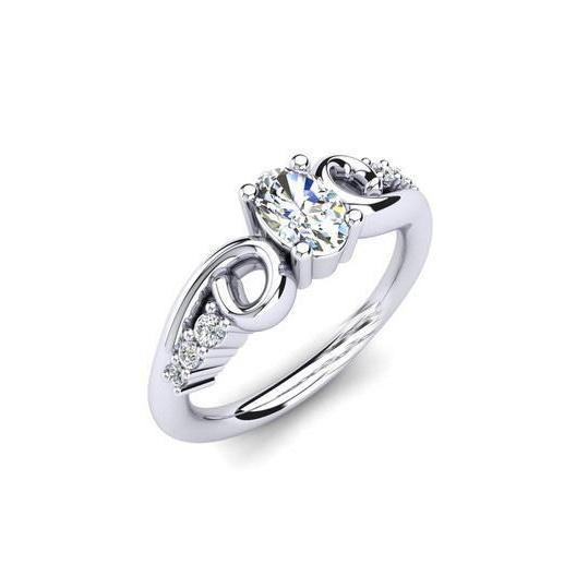 Bague De Fiançaille à 1,50 carats De Réel Diamants Ovales Et Ronds 14K D'Or Blanc
