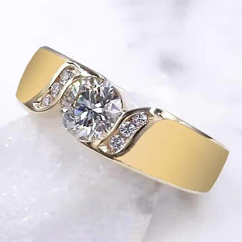 Bague De Fiançaille à 1,80 carats De Réel Diamants Ronds Bijoux En Or Jaune Nouveau