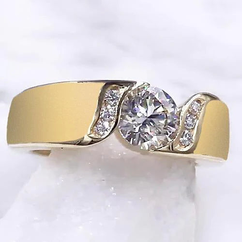 Bague De Fiançaille à 1,80 carats De Réel Diamants Ronds Bijoux En Or Jaune Nouveau