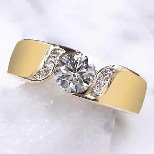 Bague De Fiançaille à 1,80 carats De Réel Diamants Ronds Bijoux En Or Jaune Nouveau