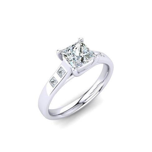 Bague De Fiançaille à 1,82 Cts De Réel Diamants Princesses 14K D'Or Blanc