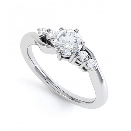 Bague De Fiançaille à 1,85 Carats De Réel Diamants Avec Cinq Pierres Rondes 14K D'Or Blanc