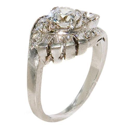 Bague De Fiançaille à 2,30 Carats De Réel Diamants Ronds Et Baguettes De Style Classique