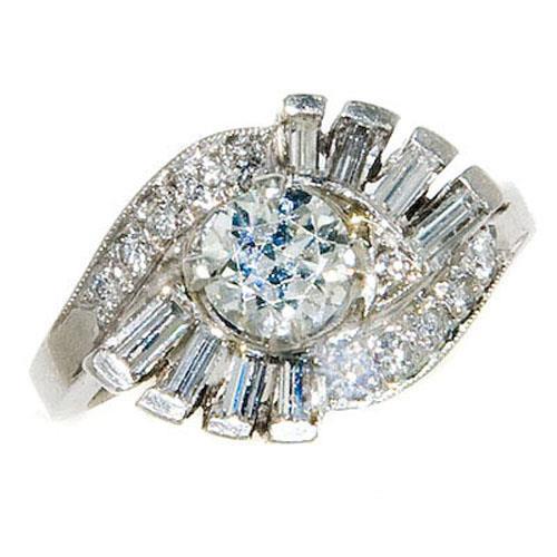 Bague De Fiançaille à 2,30 Carats De Réel Diamants Ronds Et Baguettes De Style Classique