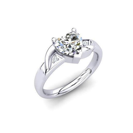 Bague De Fiançaille à 2,35 Carats De Véritable Diamants Grands Coeurs 14K D'Or Blanc