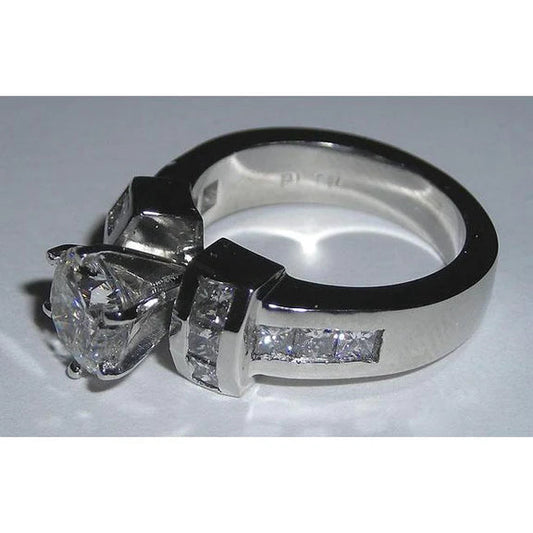 Bague De Fiançaille à 2,71 Carats De Réel Diamants Princesses Et Ronds 14K D'Or Blanc
