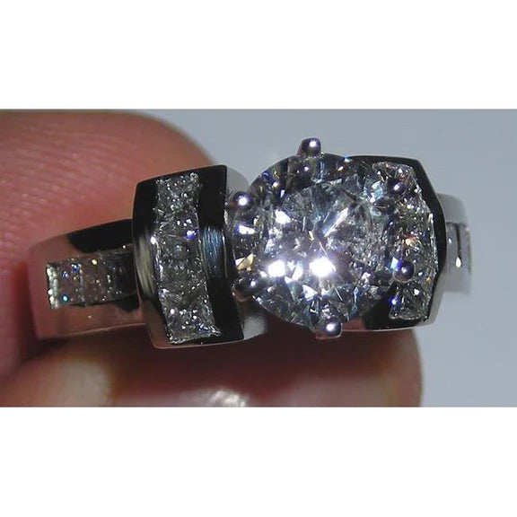 Bague De Fiançaille à 2,71 Carats De Réel Diamants Princesses Et Ronds 14K D'Or Blanc