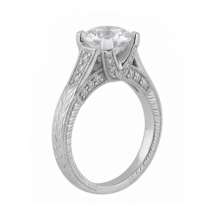 Bague De Fiançaille à 2,50 carats De Diamants Naturels Extraits des Mines ( et non cultivés en laboratoire ) Ronds Milgrains De Style Classique