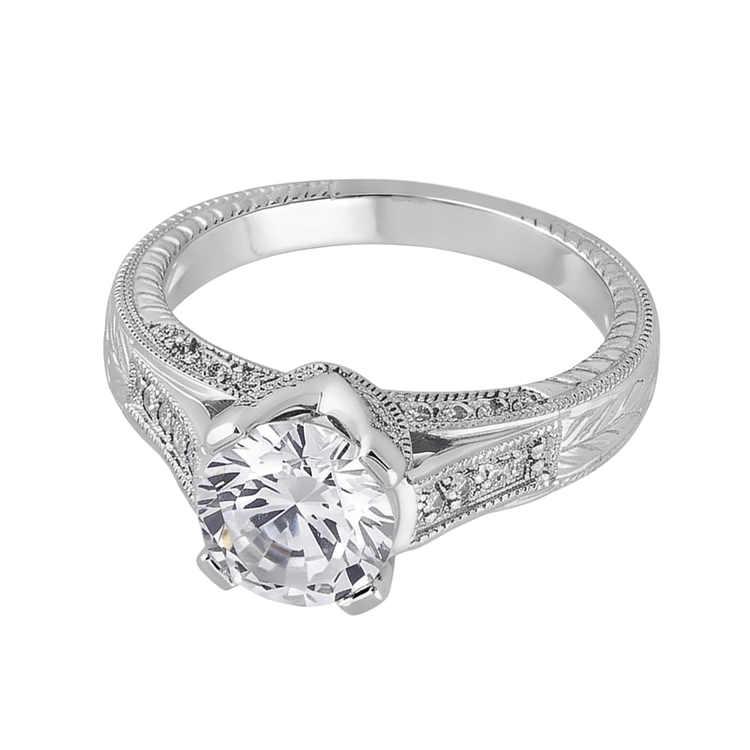 Bague De Fiançaille à 2,50 carats De Diamants Naturels Extraits des Mines ( et non cultivés en laboratoire ) Ronds Milgrains De Style Classique