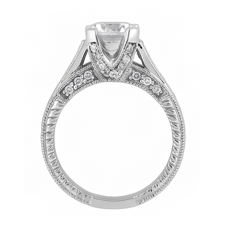 Bague De Fiançaille à 2,50 carats De Diamants Naturels Extraits des Mines ( et non cultivés en laboratoire ) Ronds Milgrains De Style Classique