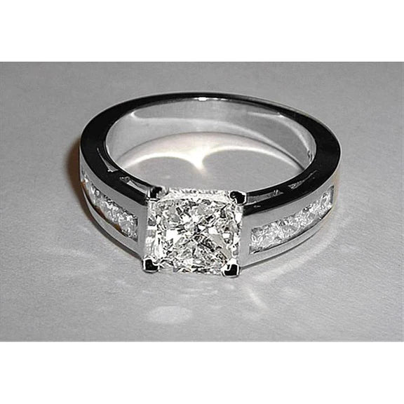 Bague De Fiançaille à 3,50 Carats Taille Princesse Réel Diamants Accentués