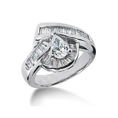 Bague De Fiançaille à 3,50 Ct De Réel Diamants Poires 14K D'Or Blanc
