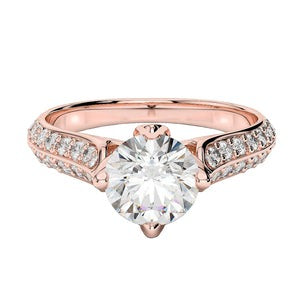 Bague De Fiançaille à 3,75 Carats De Réel Diamants Ronds 14K D'Or Rose Nouveau