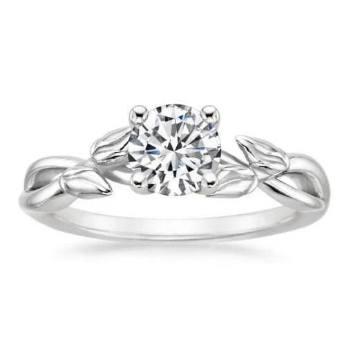 Bague De Fiançailles 1.51 Carat Solitaire Réel Diamant Rond Style Feuille Tige