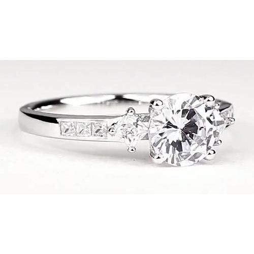 Bague De Fiançailles 2 Carats Véritable Diamant Rond Or Blanc 14K Vs1 F