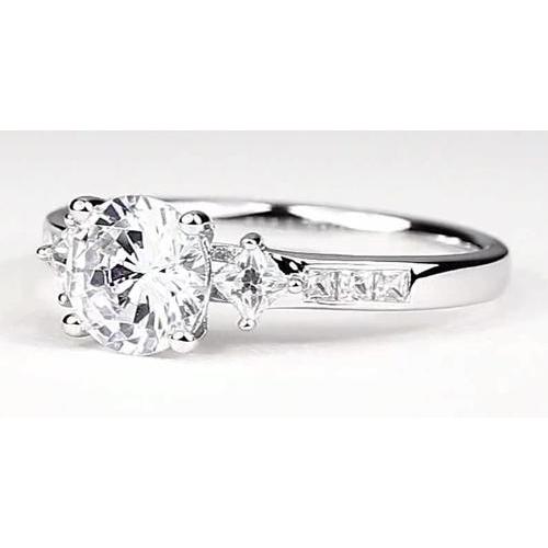 Bague De Fiançailles 2 Carats Véritable Diamant Rond Or Blanc 14K Vs1 F
