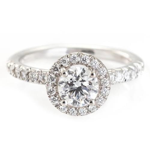 Bague De Fiançailles 2.28 Carats Halo Véritable Diamants Ronds Or Blanc 14K
