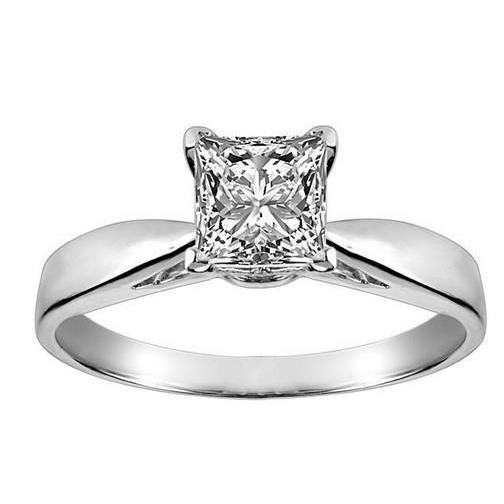 Bague De Fiançailles 3 Carats Princesse Solitaire Véritable Diamant Or Blanc 14K