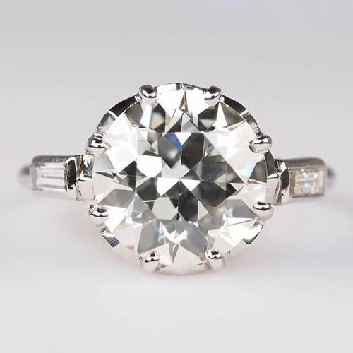 Bague De Fiançailles 3 Pierres Baguette Vieux Mineur Véritable Diamants Ronds 3.75 Carats