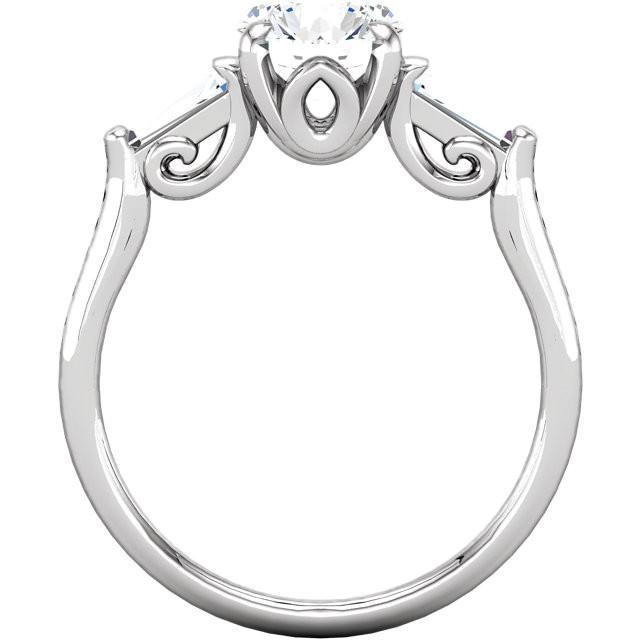 Bague De Fiançailles 3 Pierres Réel Diamant Rond Et Baguette De 2.01 Ct En Or Blanc