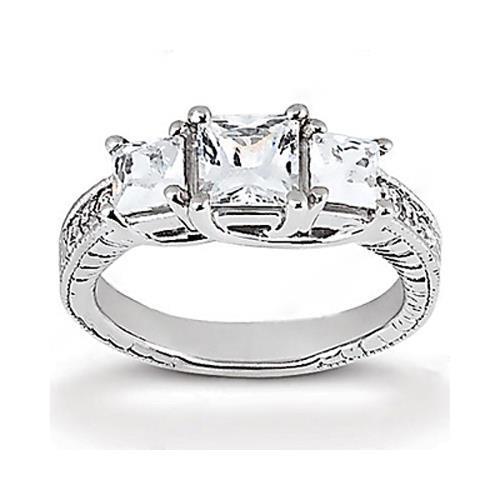 Bague De Fiançailles 3 Pierres Réel Diamant Taille Princesse 2.43 Carats En Or Blanc