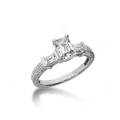 Bague De Fiançailles 3 Pierres Réel Diamants Emeraude 2.01 Carats