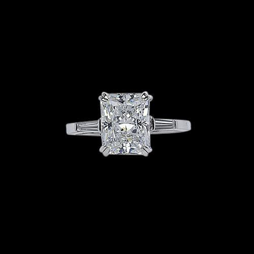 Bague De Fiançailles 3 Pierres Réel Diamants Rayonnants Et Baguette De 2.11 Carats