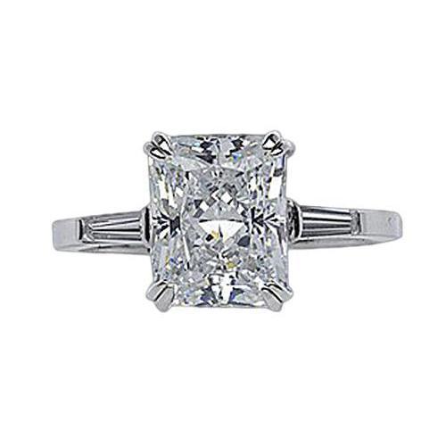 Bague De Fiançailles 3 Pierres Réel Diamants Rayonnants Et Baguette De 2.11 Carats