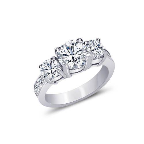 Bague De Fiançailles 3.21 Carats Ronde Et Véritable Diamant Princesse De Style 3 Pierres