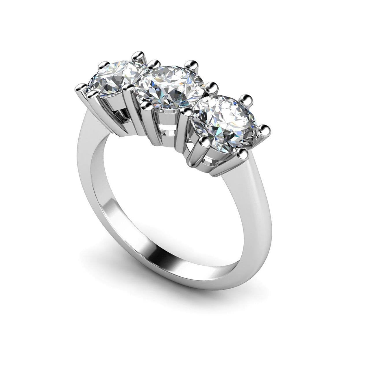 Bague De Fiançailles 3.75 Carats Coupe Ronde Véritable Diamants 3 Pierres Or Blanc