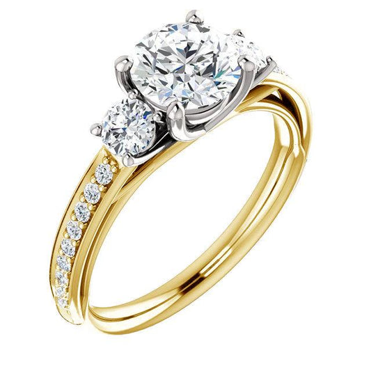 Bague De Fiançailles A Trois Pierres Avec Réel Diamants Ronds Brillants De 2.05 Carats