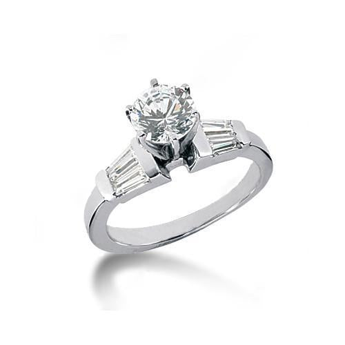 Bague De Fiançailles A Trois Pierres Avec Véritable  Diamant Rond De 2.25 Carats Et Taille Baguette