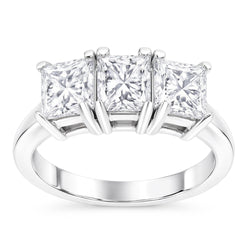 Bague De Fiançailles A Trois Pierres Naturel Diamants Naturels Extraits des Mines ( et non cultivés en laboratoire ) Princesse 3 Carats Or Blanc 14K