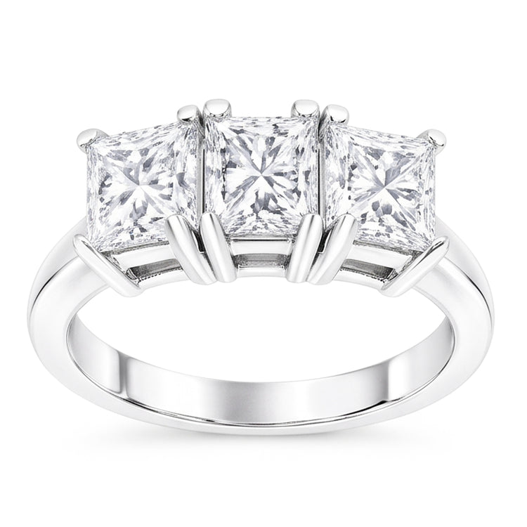 Bague De Fiançailles A Trois Pierres Naturel Diamants Naturels Extraits des Mines ( et non cultivés en laboratoire ) Princesse 3 Carats Or Blanc 14K