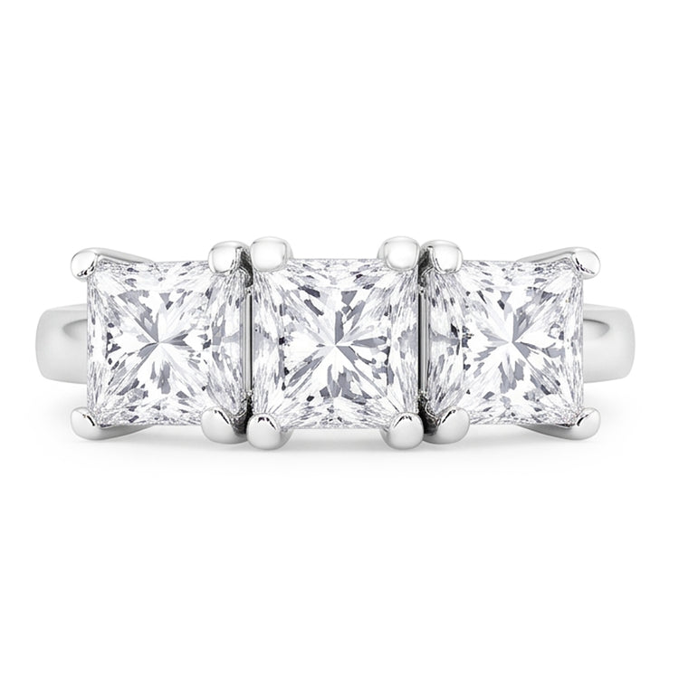 Bague De Fiançailles A Trois Pierres Naturel Diamants Naturels Extraits des Mines ( et non cultivés en laboratoire ) Princesse 3 Carats Or Blanc 14K