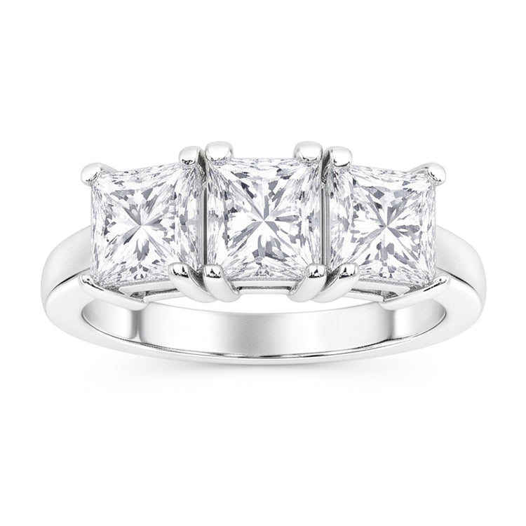 Bague De Fiançailles A Trois Pierres Naturel Diamants Naturels Extraits des Mines ( et non cultivés en laboratoire ) Princesse 3 Carats Or Blanc 14K