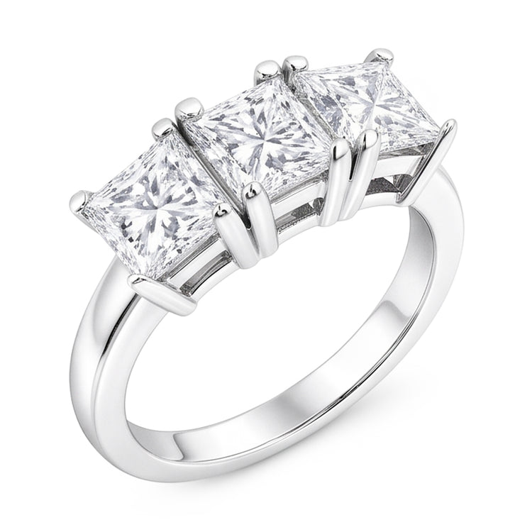 Bague De Fiançailles A Trois Pierres Naturel Diamants Naturels Extraits des Mines ( et non cultivés en laboratoire ) Princesse 3 Carats Or Blanc 14K