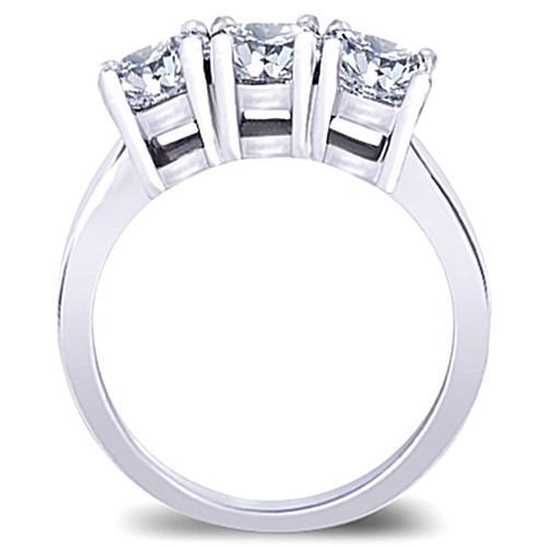 Bague De Fiançailles A Trois Pierres Naturel Diamants Princesse 3 Carats Or Blanc 14K