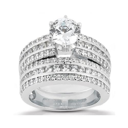 Bague De Fiançailles Anniversaire Réel Diamant Sertie 3 Carats Or Blanc 14K