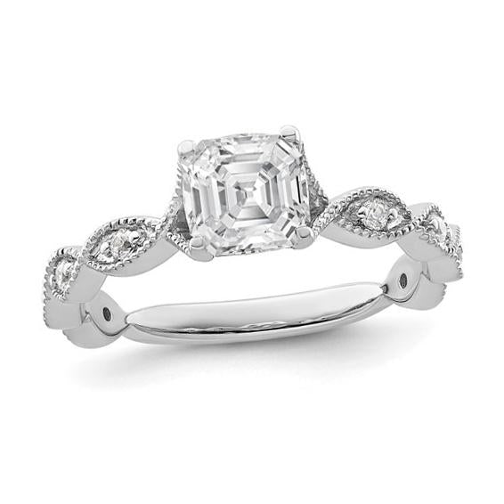 Bague De Fiançailles Asscher & Réel Diamant Rond 3.50 Carats Or Blanc 14K
