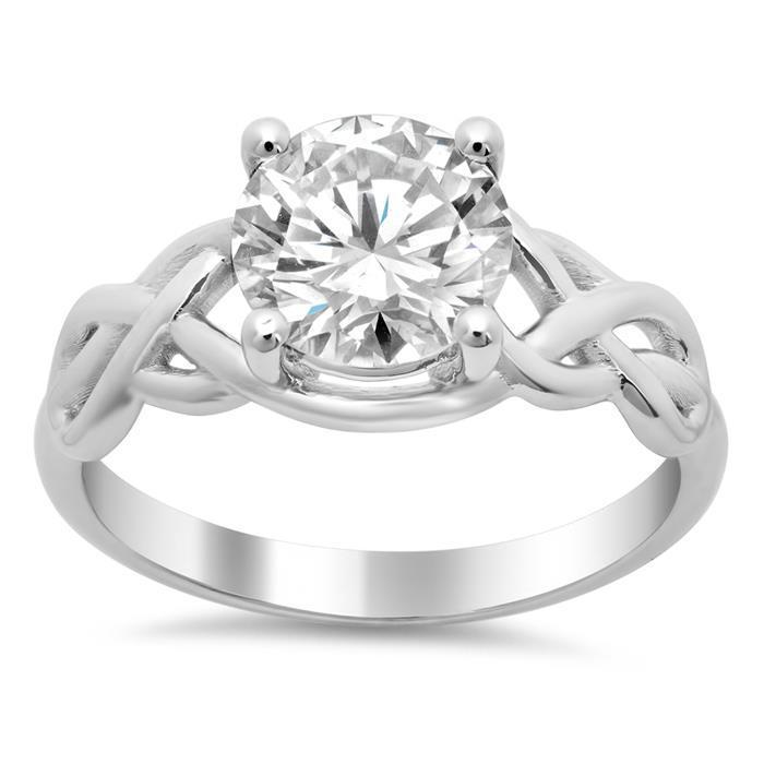 Bague De Fiançailles Avec Gros Réel Diamants Ronds De 2.50 Carats En Or Blanc 14K