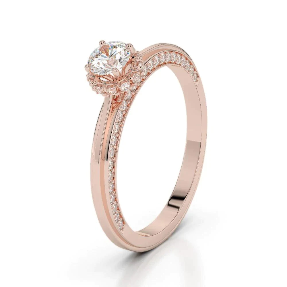 Bague De Fiançailles Avec Halo Caché De Véritable Diamants Nouvel Or Rose 14 Carats